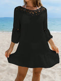 Sexy Hollow Out Beach Dress Women Hand Hook Stitching Crochet Swimsuit Cover Up Vestidos Female Bathing Suit Cover-Up Mini Dress
