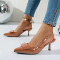 Elegant blue fashion hook-top pointed-toe ladies' high-heeled sandals. Summer style elegant hostess dress shoes. Formal shoes.
