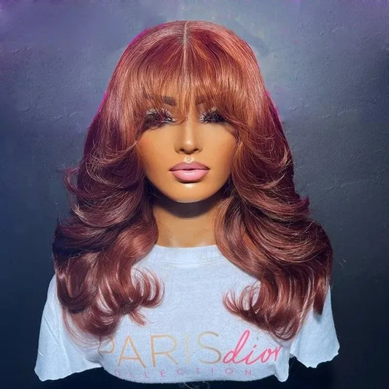 Ginger Wigs Body Wave Lace Frontal Wig With Bangs 13x4 HD Pre Plucked Hairline Transparent Heat Resistant Synthetic Hair Cosplay