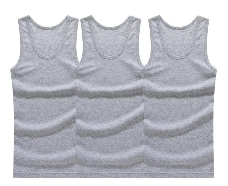 3pcs/lot Cotton Mens Underwear Sleeveless Tank Top Solid Muscle Vest Undershirts O-neck Gym clothing T-shirt men's vest Male 3XL