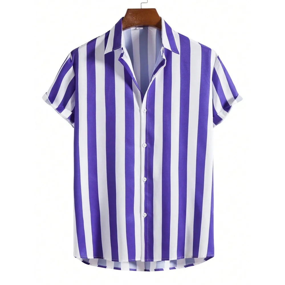 2025 Male Clothes Simple Stripes 3d Hawaiian Shirt Men Clothes Loose Breathable Men's Shirts Summer Male Shirts Short Sleeve