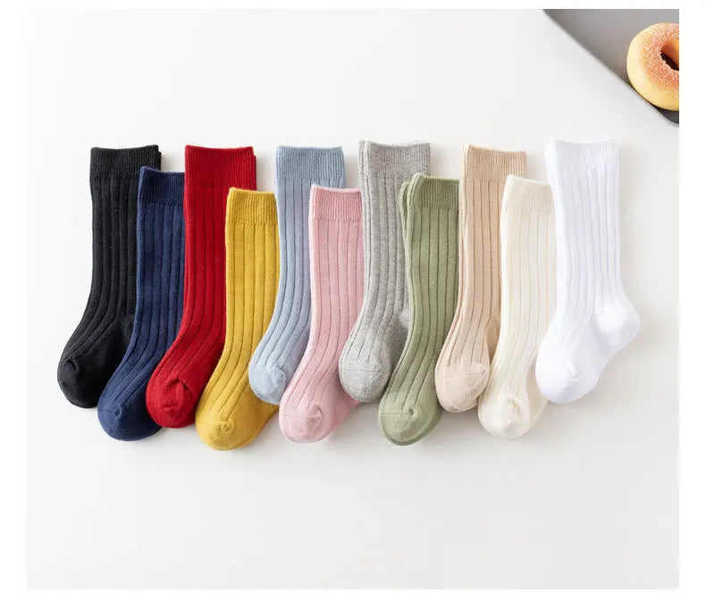 Baby Socks Newborn Kids Infant Girls Boys Knee High Sock Toddler Girl Solid Cotton Stripe Plain Long Sock For 0-3Years Children