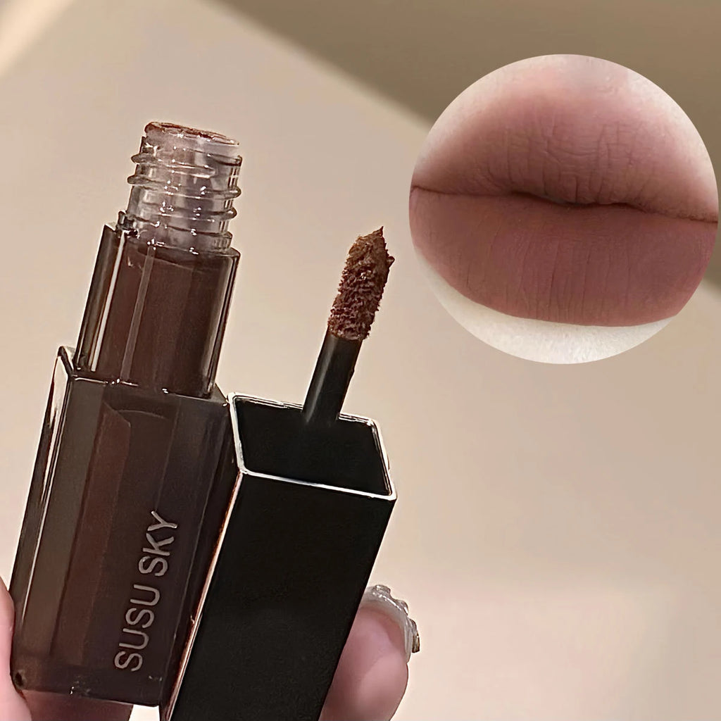 Waterproof Punk Gothic Matte Black Lipstick Purple Lipgloss Makeup Mousse Lip Mud Dark Red Brown Lipstick Non-stick Cup Lip Tint