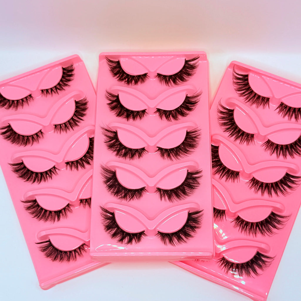 Hot Selling Makeup 5 Pairs Cat Eye Lashes Faux False Eyelashes Dramatic Volume Strip Lashes