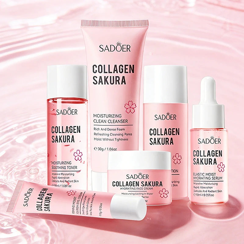 Korean Sakura Skin Care Sets Moisturizing Nourishing Face Cream Serum Toner Lotion Eye Cream Face Skin Care Gift Box Set