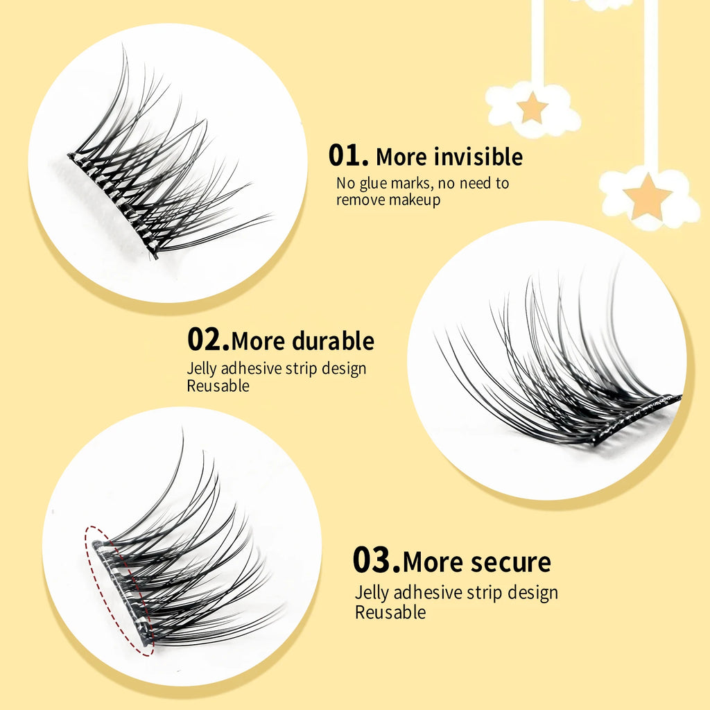 Self Adhesive Cluster Lashes Reusable DIY Lash Extensions Kit No Glue Needed Individual Eyelash Set Wispy Natural Lash Clusters
