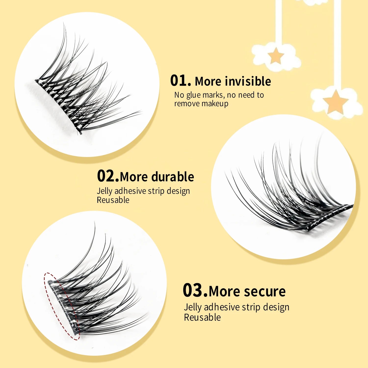 Self Adhesive Cluster Lashes Reusable DIY Lash Extensions Kit No Glue Needed Individual Eyelash Set Wispy Natural Lash Clusters