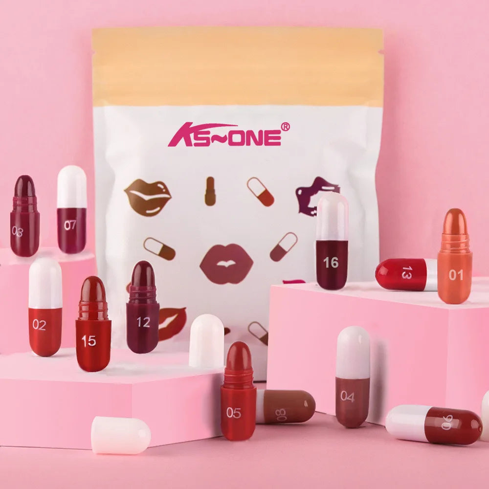 18-Piece Mini Lipstick Set, Matte + Lip Gloss Combination, Capsule Lipstick, Lip Plumping, Waterproof Lip Liner, Long-Lasting and Non-Fading, Portable Travel Style
