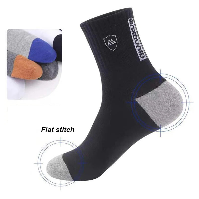 5 Pairs Men's Mid-Calf Socks Cotton Breathable Warm Sports Socks Autumn Winter Sweat-Absorbing Long Casual Trendy Style