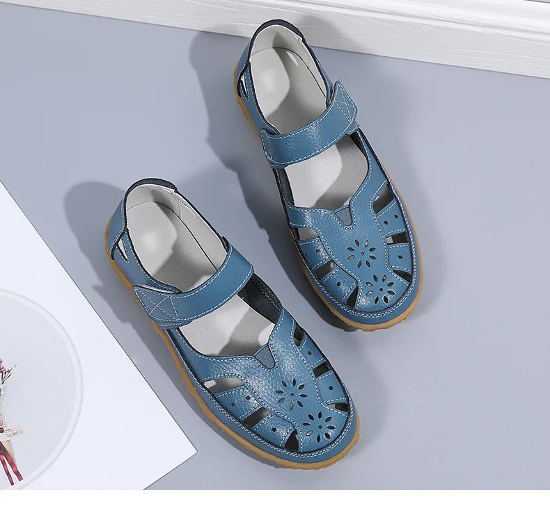 Sandals Summer Breathable Leather Slippers Women Fashion Non-Slip Casual Roman Shoes Ladies Sandals on Sale Off White Shose