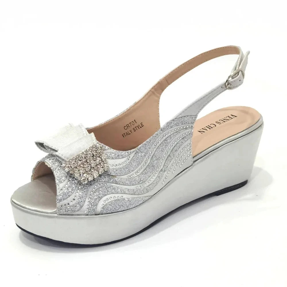 Sandals Italian Fashion Casual Flat Slippers Hollowed Out With Diamonds Women's Shoes African Party Outdoor Shoes