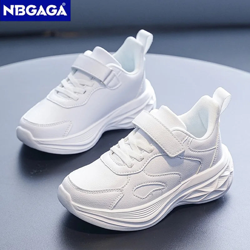 Kids White Leather Sneakers Lightweight Non-slip Casual Running Shoes for School Student Walking Outdoor Children Tennis