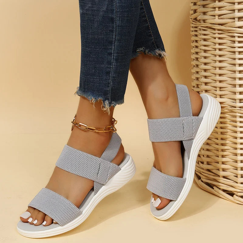 Sandals Elegant Low Heel Women's Orthopedic Shoes Women's Open Toe 2023 Solid Color New Large 25-45 Flat Thick Heel Casual Shoes