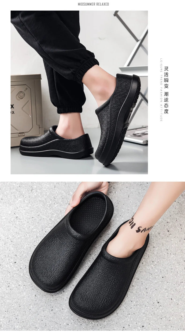 Men Chef Shoes Man Summer Beach Slippers Water-proof Oil-proof Kitchen Shoes Non-slip Garden Clogs Hotel Work Shoe EVA Sandal