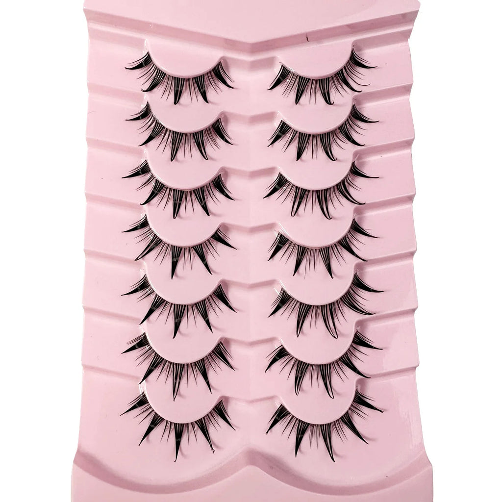 5/7/14Pairs Manga Lashes with Clear Band Japanese Anime Cosplay Eyelashes Spiky Wet Look Lashes Asian False Eyelashes Clusters