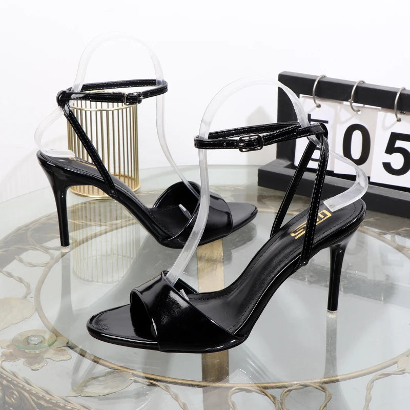 Black sandals 2025 sexy temperament high heels with pointed fishmouth luxurious and elegant women's shoes