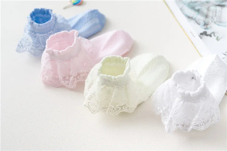 4Pairs Baby Girls Lace Socks Spring Summer Ruffle Princess Mesh Children Ankle Short Breathable Cotton Toddler Kids Socken 1-6Y
