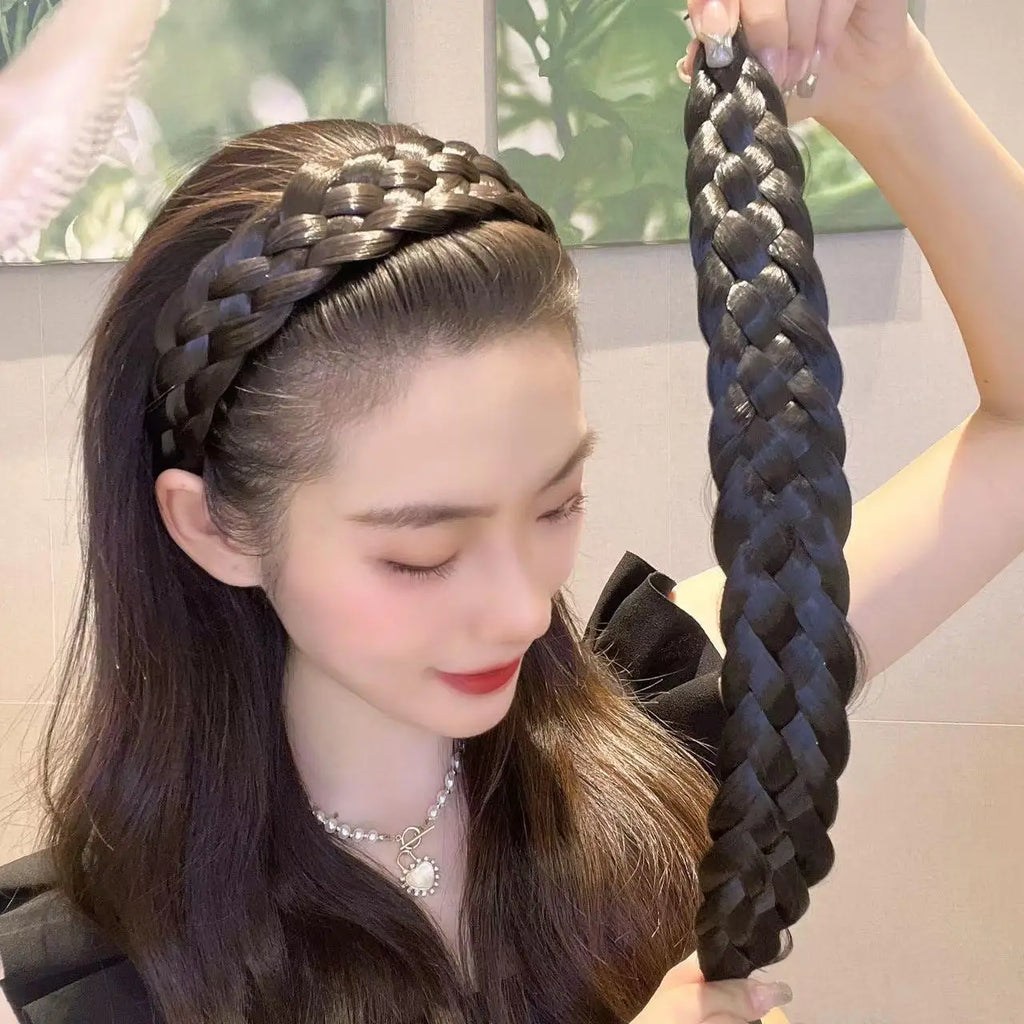 2023 Wig Headbands for Women Wide Fishbone Braids Hairbands Handmade Head Hoop Hair Styling Headwear Accessories Gift