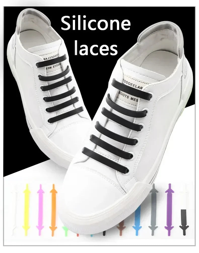NEW 12pcs/lot Silicone Shoelaces No Tie Elastic Shoe Laces Special Shoestrings for Kid/Adult Lacing Rubber Sneakers Shoe Lace