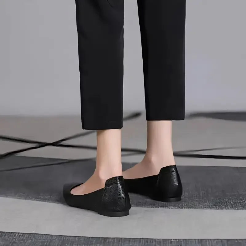 Black Woman Footwear Office Flat Shoes For Women Pointed Toe Fashion Leather Casual Moccasins Flats Fashion Young Korean Style L