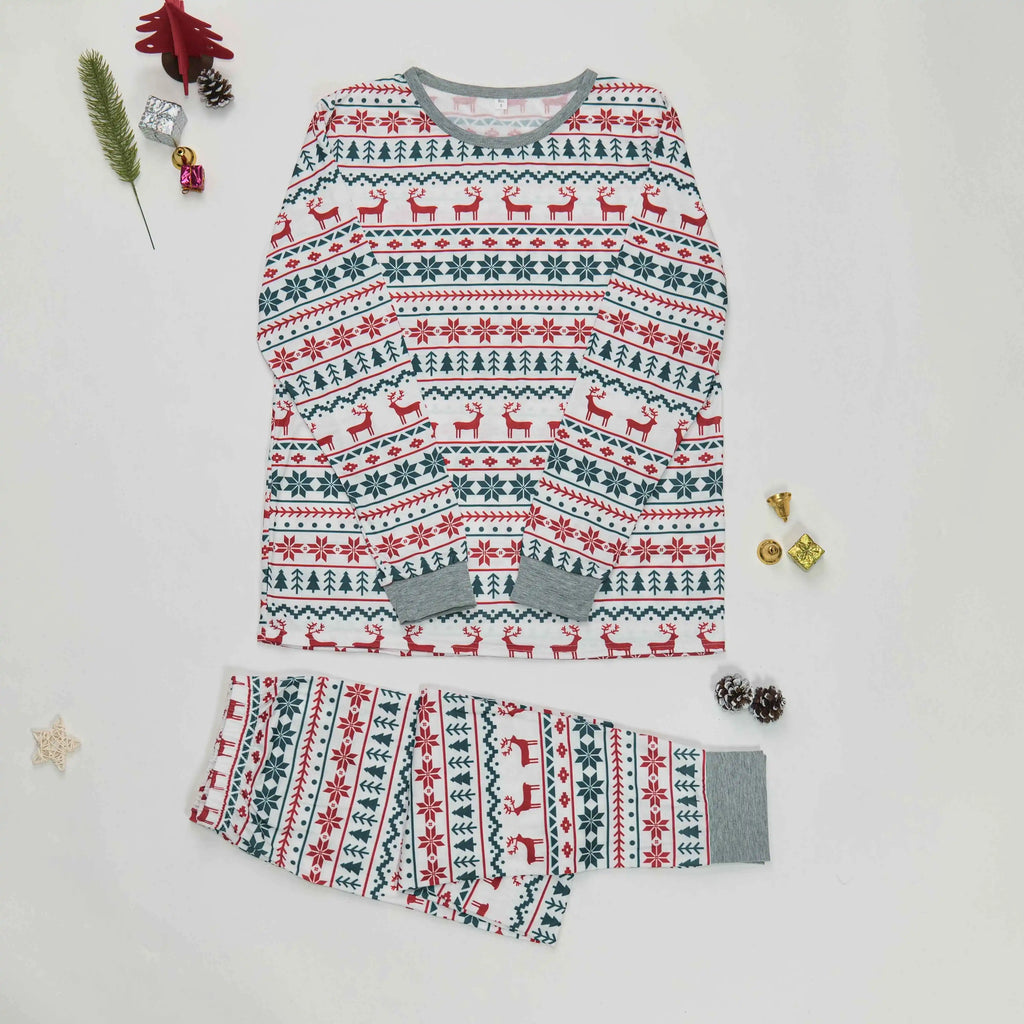 Family Christmas Pajamas Set Allover Print Sleepwear Full Sleeve O Neck 2 Pieces Suit Mom Dad Kids Matching Clothes Xmas Look