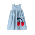 Little maven Children's Clothing Baby Girls 2026 Summer Cartoon Casual Cherry Denim Dresses Kids Clothes Holiday Gifts