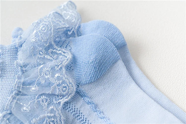 4Pairs Baby Girls Lace Socks Spring Summer Ruffle Princess Mesh Children Ankle Short Breathable Cotton Toddler Kids Socken 1-6Y