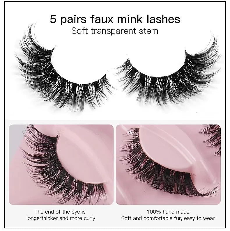 Hot Selling Makeup 5 Pairs Cat Eye Lashes Faux False Eyelashes Dramatic Volume Strip Lashes