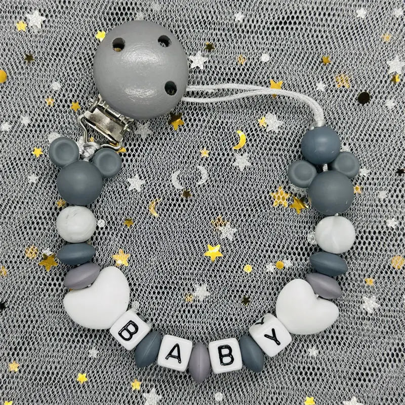2024 Baby Teether Handmade Personalized Name Pacifier Clips Holder Chains Silicone Pacifier Chain Clips Baby Teething Chain Gift