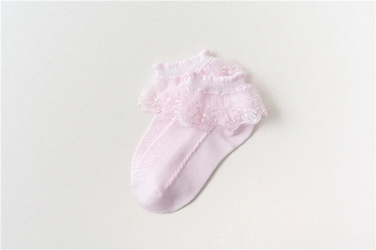 4Pairs Baby Girls Lace Socks Spring Summer Ruffle Princess Mesh Children Ankle Short Breathable Cotton Toddler Kids Socken 1-6Y