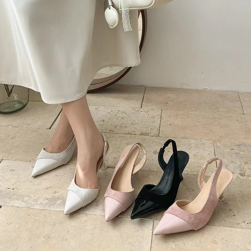 Women's Sexy Pointed-Toe Slingback Sandals — Summer 2026 Trend: Leather High Heels for Dresses — New Elegant Party Footwear