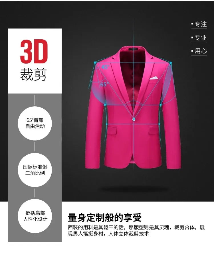 Men's Suits 2 PCS Sets Fashion Business Casual Formal Clothes Man Solid Slim Prom Party Blazer Coats+Trousers Sets Plus Size 6XL