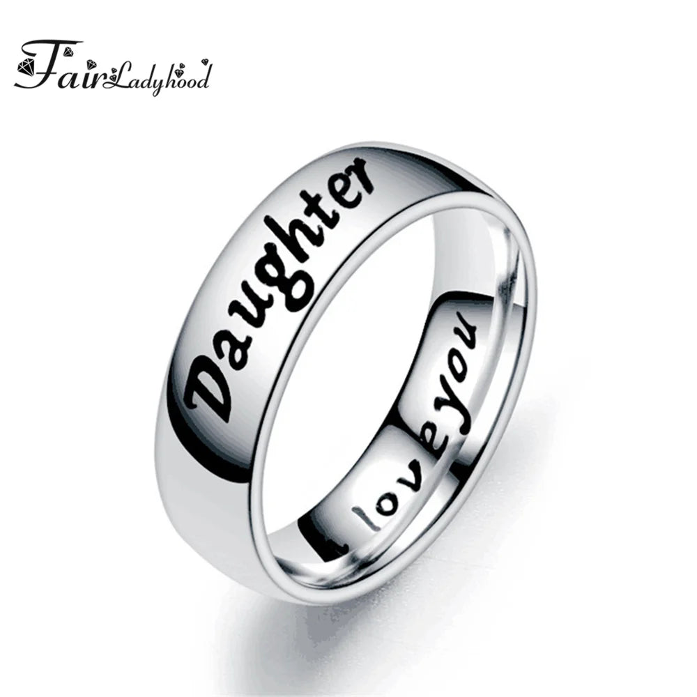 FairLadyHood Classic Stainless Steel Rings "love You MOM DaD SON DAUGHTER" Family Member Rings For Women Man Rings Jewelry