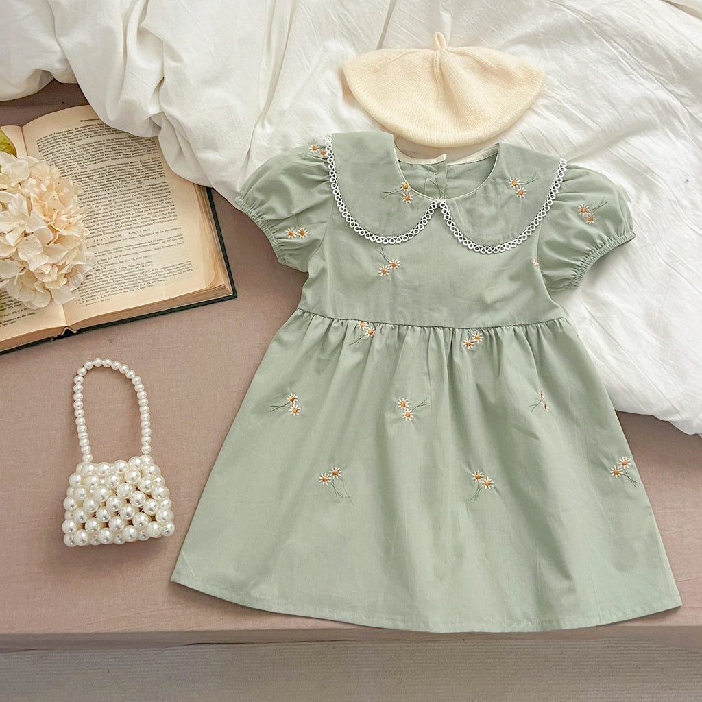 Sister Baby Girl Party Dress Summer Short Sleeved Cotton Embroidered Flowers Sister Dress Baby Girl Romper Kids Princess Dresses