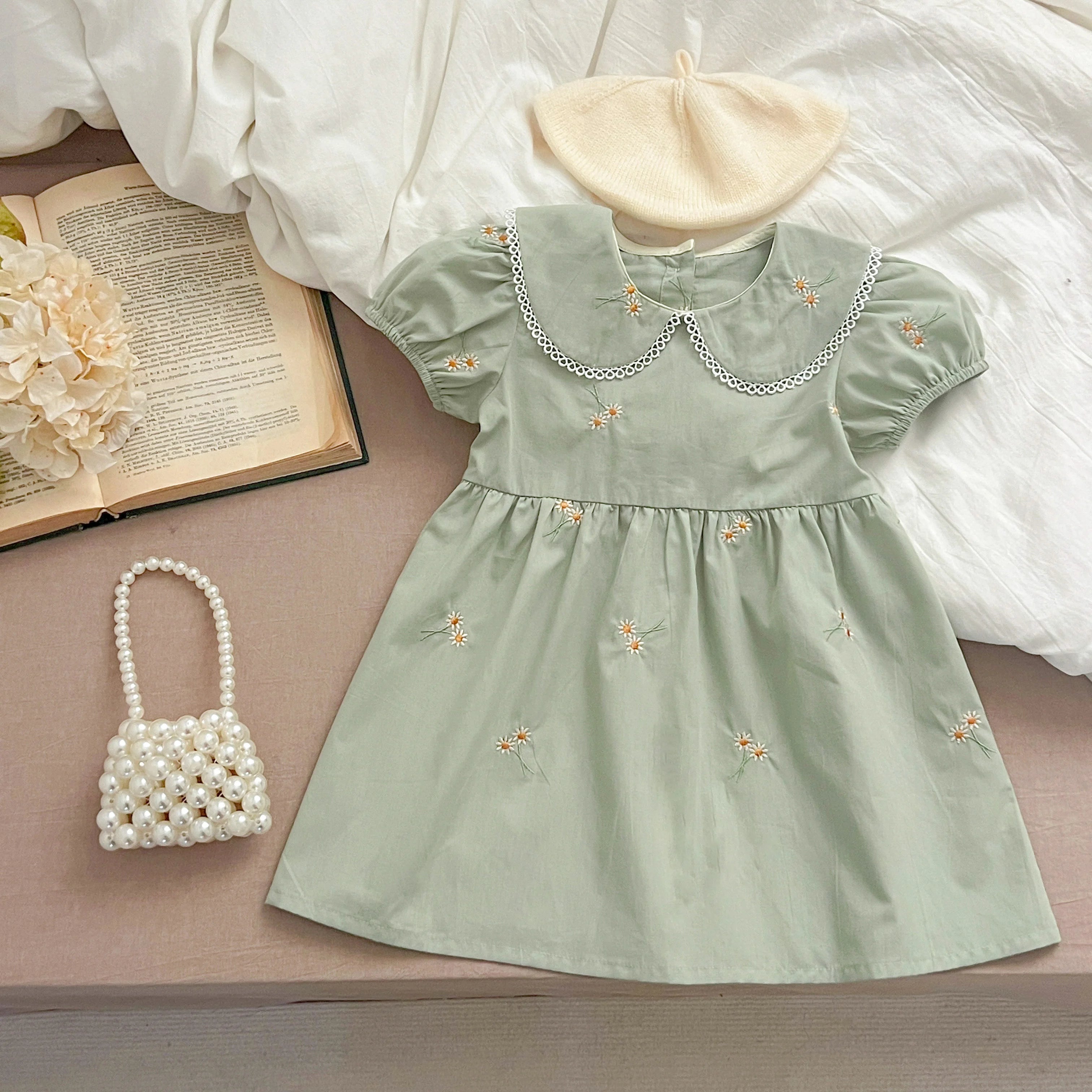 Sister Baby Girl Party Dress Summer Short Sleeved Cotton Embroidered Flowers Sister Dress Baby Girl Romper Kids Princess Dresses