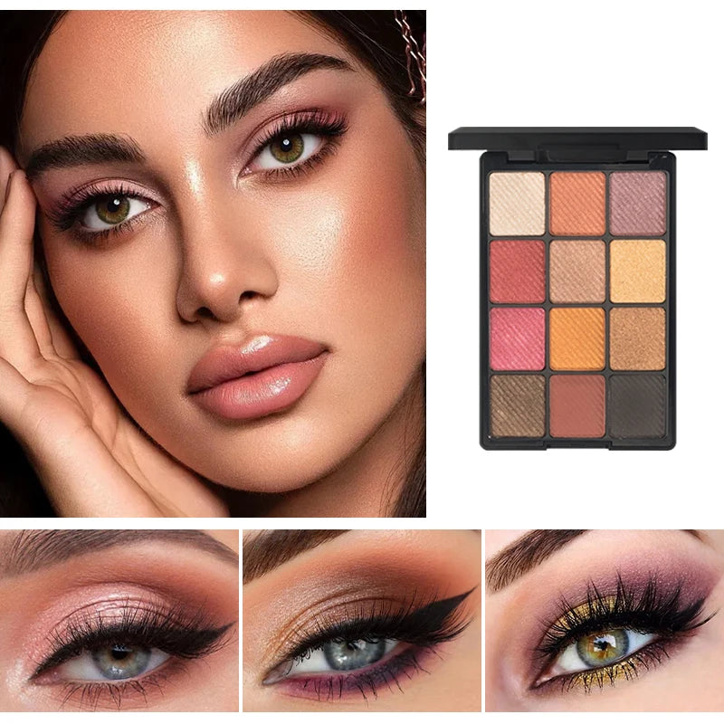12-Color Eyeshadow Palette – Pearlescent, Matte, Fine Shimmer, Glitter, Earth Tones, Long Lasting Eye Shadows, High-Performance