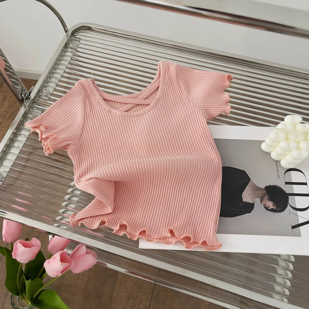 Girls T-Shirt Summer Children Short-Sleeved Casual Thin Soft Tops Simple Solid Color Kids Clothing 2-6 Years Baby Tees