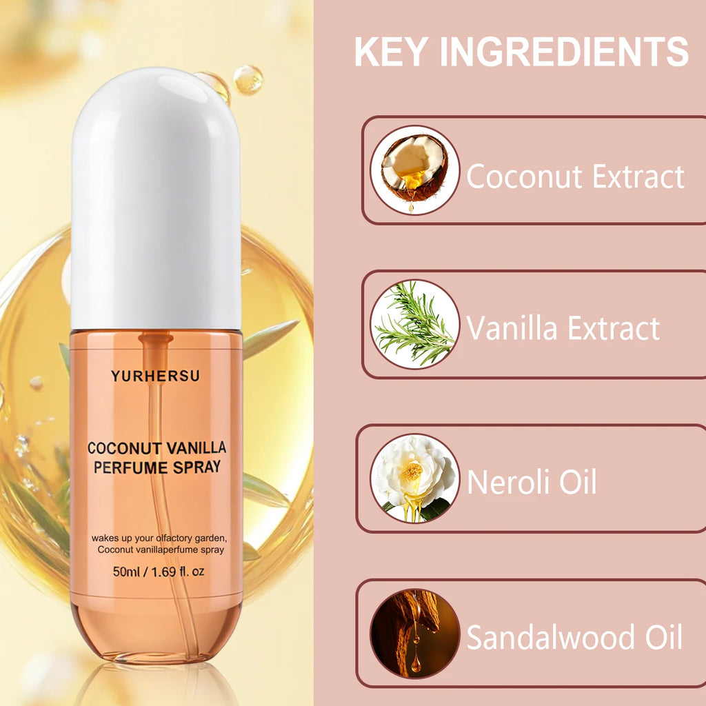 Vanilla Coconut Perfume Mist Creamy Tropical Aroma Long Lasting Light Fragrance Body Spray Daily Use