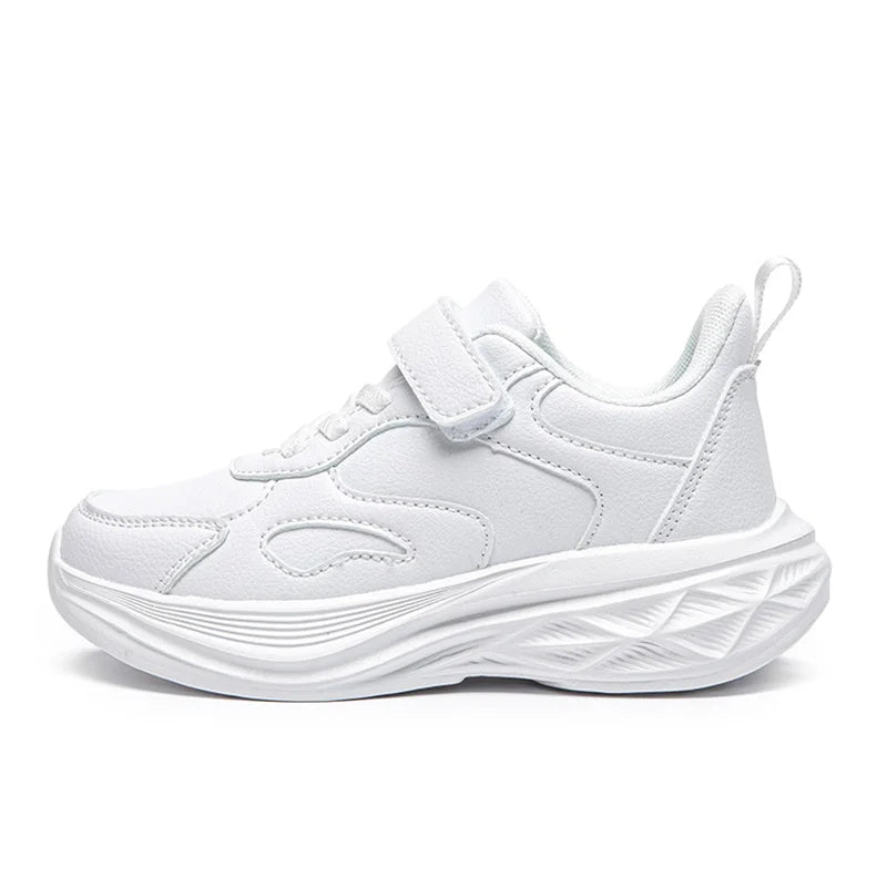 Kids White Leather Sneakers Lightweight Non-slip Casual Running Shoes for School Student Walking Outdoor Children Tennis