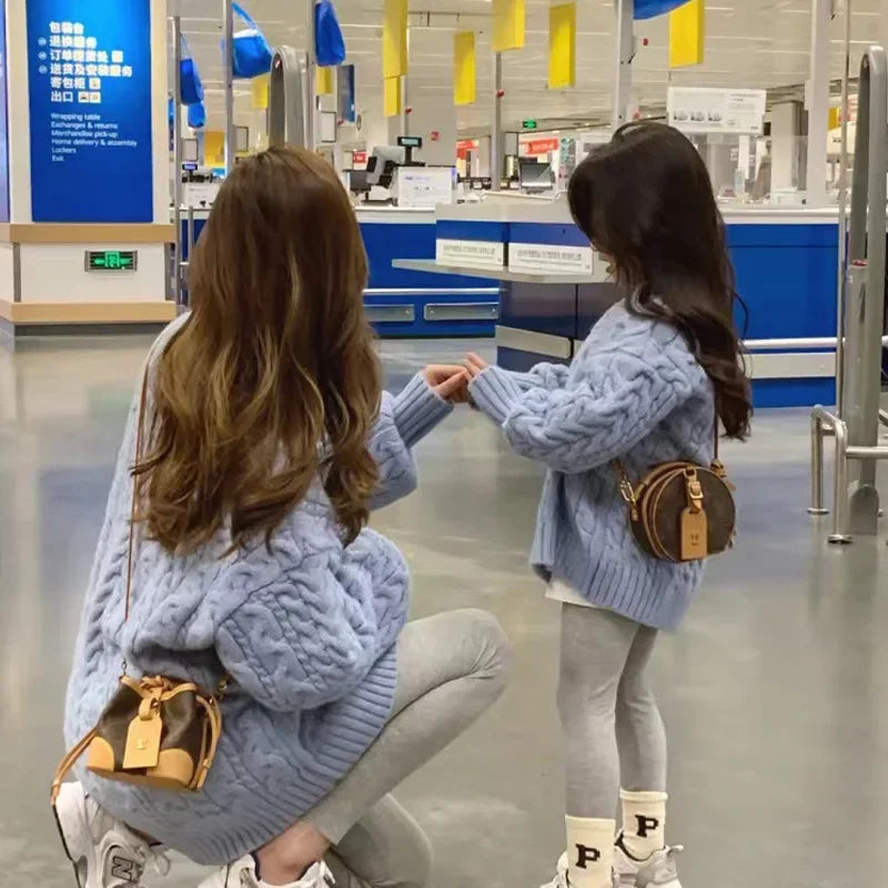 Mother And Daughter Sweater Mom And Son Matching Clothes Equal Korean Fashion Children's Clothing Women Winter Knit Tops Jumper