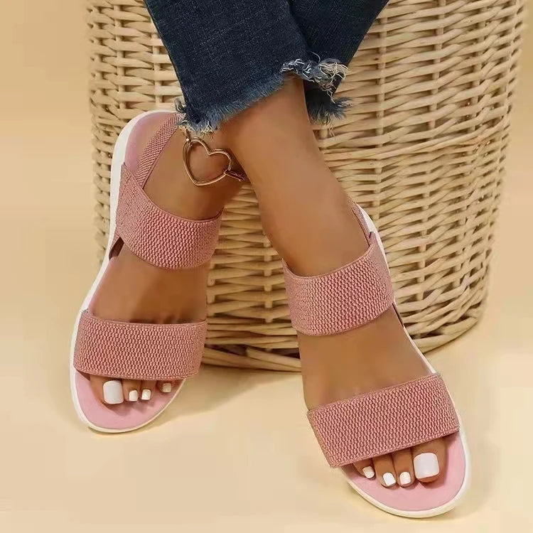 Sandals Elegant Low Heel Women's Orthopedic Shoes Women's Open Toe 2023 Solid Color New Large 25-45 Flat Thick Heel Casual Shoes
