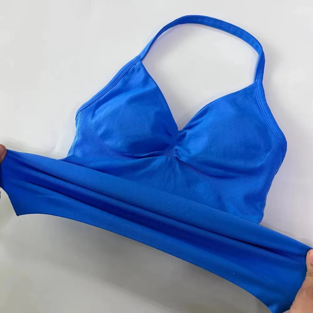Workout Set 2 Pieces Sports Set Women Backless Tank Tops High Waist Scrunch Seamless Shorts Sport Suit Gym Set Sportswear
