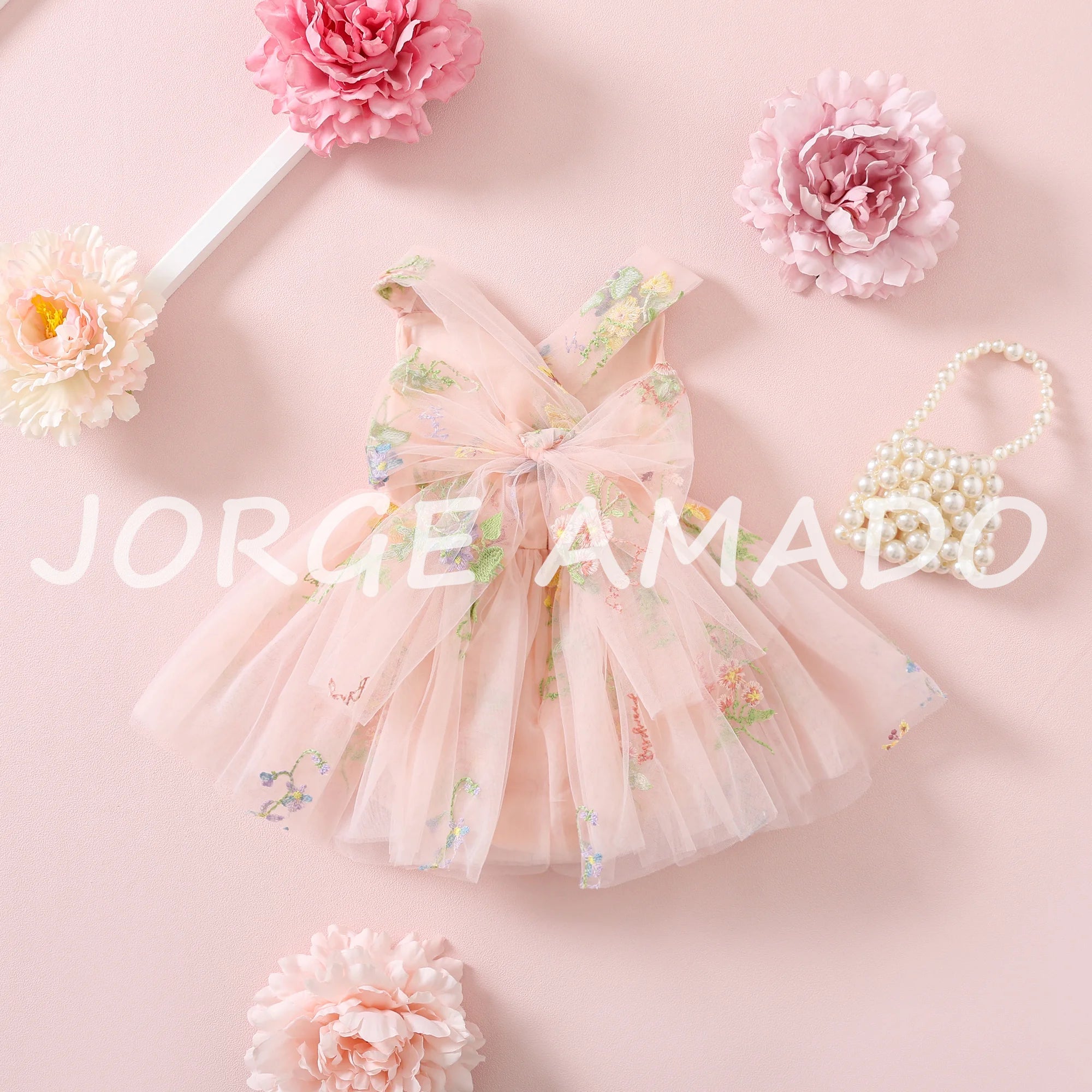 2026 Easter Kids Dress Girl Summer Dress Floral Bow Sleeveless Dance Performance Dress Girls Clothes E1236