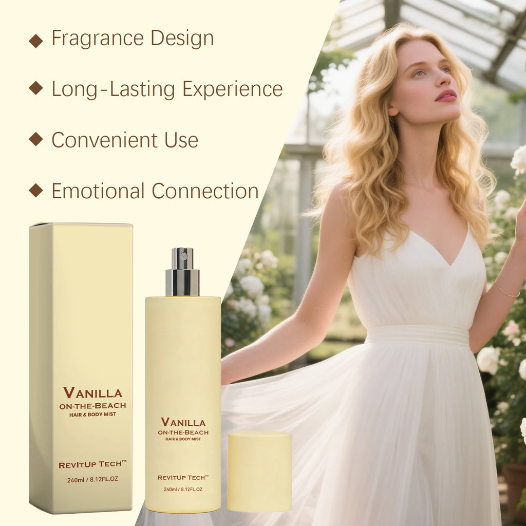Vanilla Beach Fragrance Spray, naturally fresh with delicate and elegant lingering scent, everyday romantic charm, portable frag