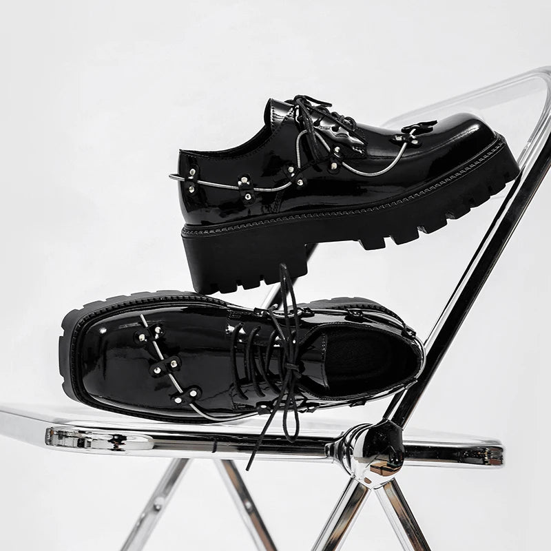 Brand New Black Brogue Shoes Men Classic Platform Oxford Dress Shoes Men Retro Patent Leather Footwear Low-Ankle Party Shoes
