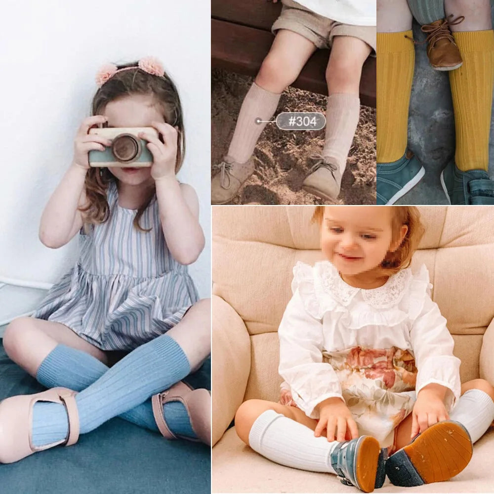Baby Socks Newborn Kids Infant Girls Boys Knee High Sock Toddler Girl Solid Cotton Stripe Plain Long Sock For 0-3Years Children