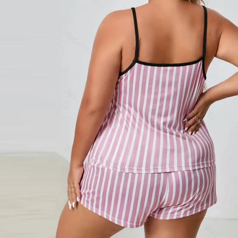 2026 Summer Women's Heart Print Pajama Set Sleeveless Elastic Waist Shorts 2 Pieces Female Sleepwear Nightwear XL-5XL Plus Size