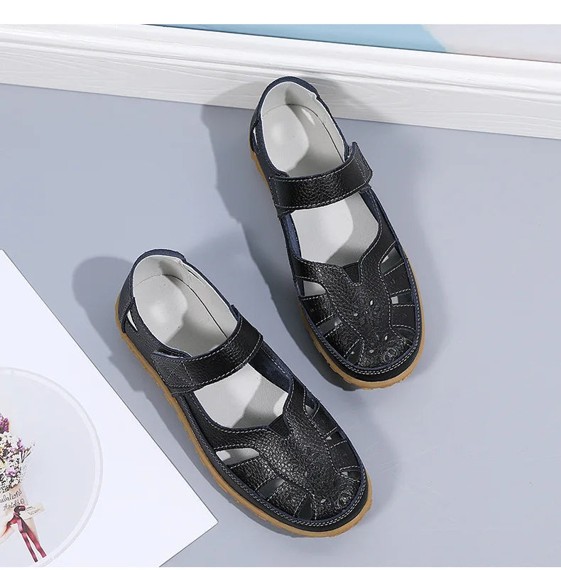 Sandals Summer Breathable Leather Slippers Women Fashion Non-Slip Casual Roman Shoes Ladies Sandals on Sale Off White Shose
