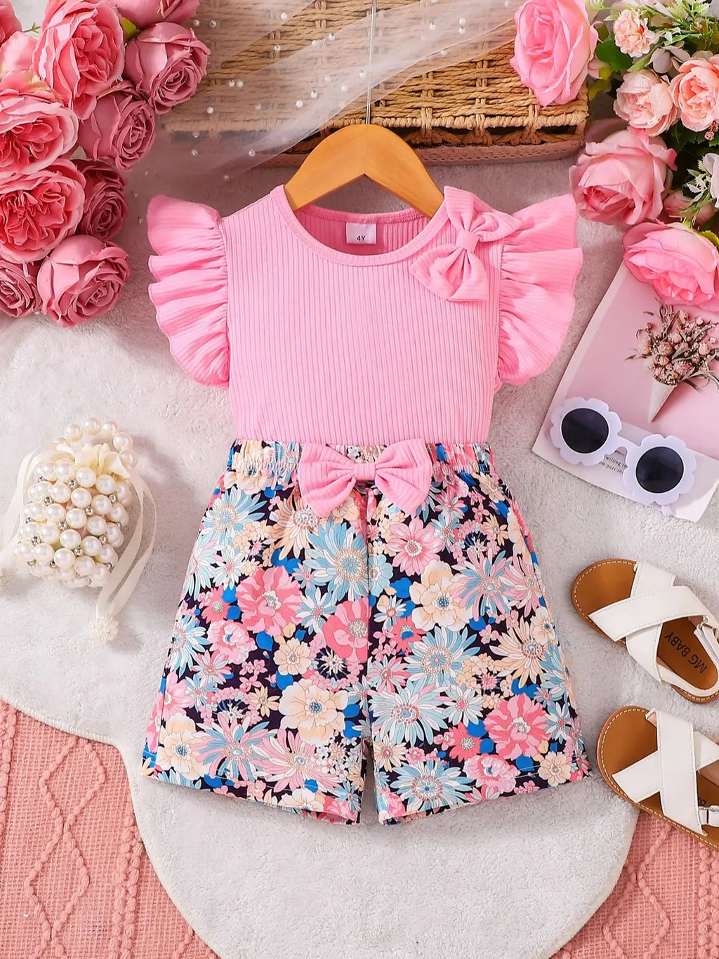 Girls Summer Casual Floral Sleeveless Two-Piece Set Cute Baby Girl Outfit Floral Print Comfortable Clothing for Little Girls