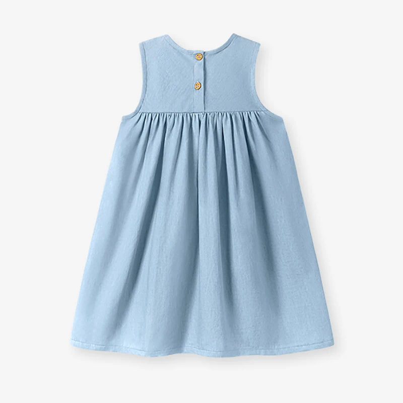 Little maven Children's Clothing Baby Girls 2026 Summer Cartoon Casual Cherry Denim Dresses Kids Clothes Holiday Gifts